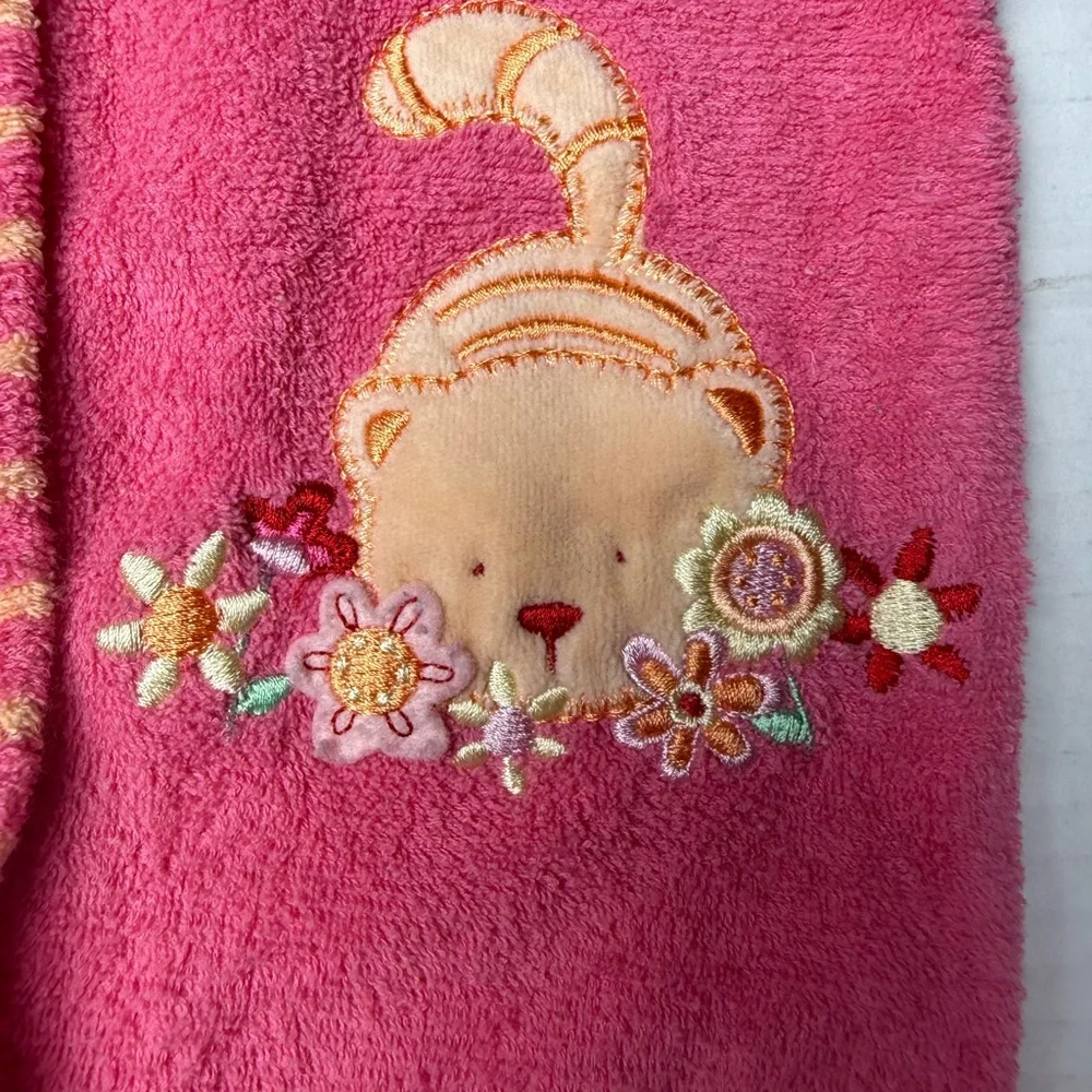 Vintage Carter's Girls 0-3 Months Pink Striped Kitten Cat Terry Footie‎ Sleeper